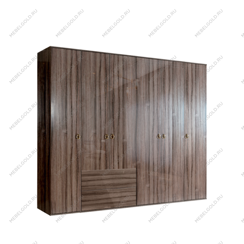 Шкаф 6-ти дверный с ящиками Римини (Орех империя/Золото) РМШ2/61