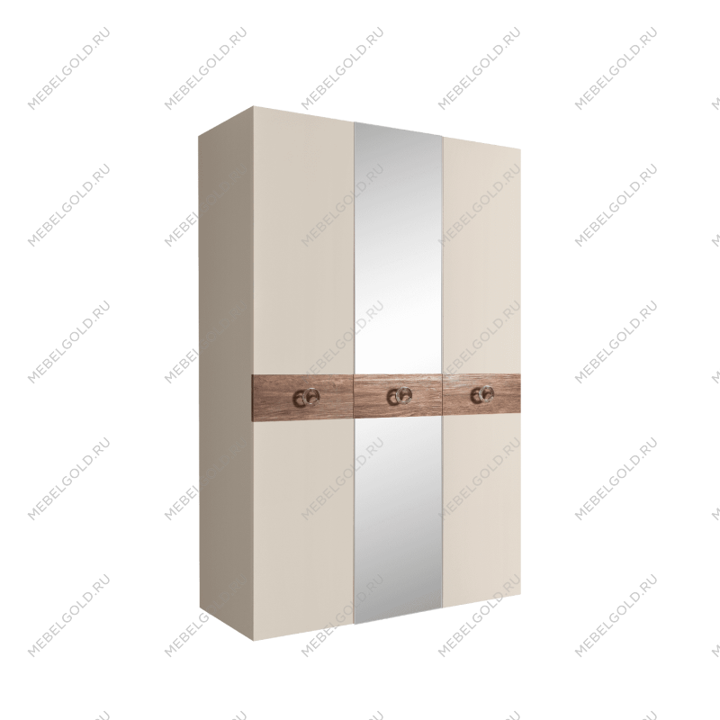 Шкаф 3-х дверный с зеркалом Bogemia Wood Fi (Слоновая кость/Хром) БМШ1/3(Wo)