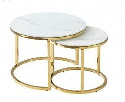 Комплект Signal MUSE II, 2 стола журнальных (эффект белого мрамора/золотой)