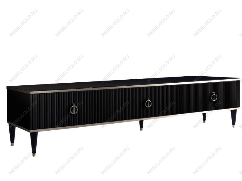 Тумба под телевизор 3 ящика Римини СОЛО (Черный/Серебро) РМТ-4(s)[10]