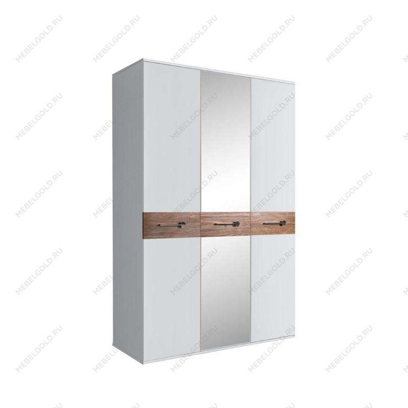 Шкаф 3-х дверный с зеркалом Bogemia Wood Wo (Белый/Хром) БМШ1/3(Wo)