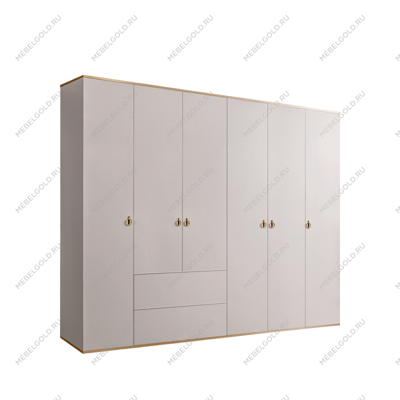 Шкаф 6-ти дверный с ящиками Римини (Слоновая кость/Золото) РМШ2/61