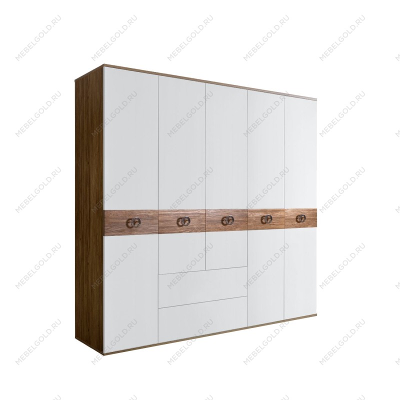 Шкаф 5-ти дверный с ящиками, Bogemia Woodline Wood Fi (Белый/Хром) БМШ2/51(Wo)