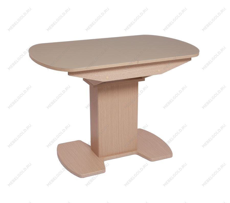 Стол Корсика 110 (110/141,5 х 70/стекло MATTE каппучино/ЛДСП Дуб выбеленный)