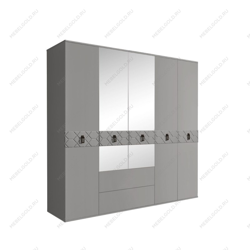 Шкаф 5-ти дверный с зеркалами, с ящиками, Bogemia Farfalle (Серый/Черный) БМШ1/51(Fa)