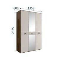 Шкаф 3-х дверный с зеркалом Bogemia Woodline Fi (Шелк/Хром) БМШ1/3