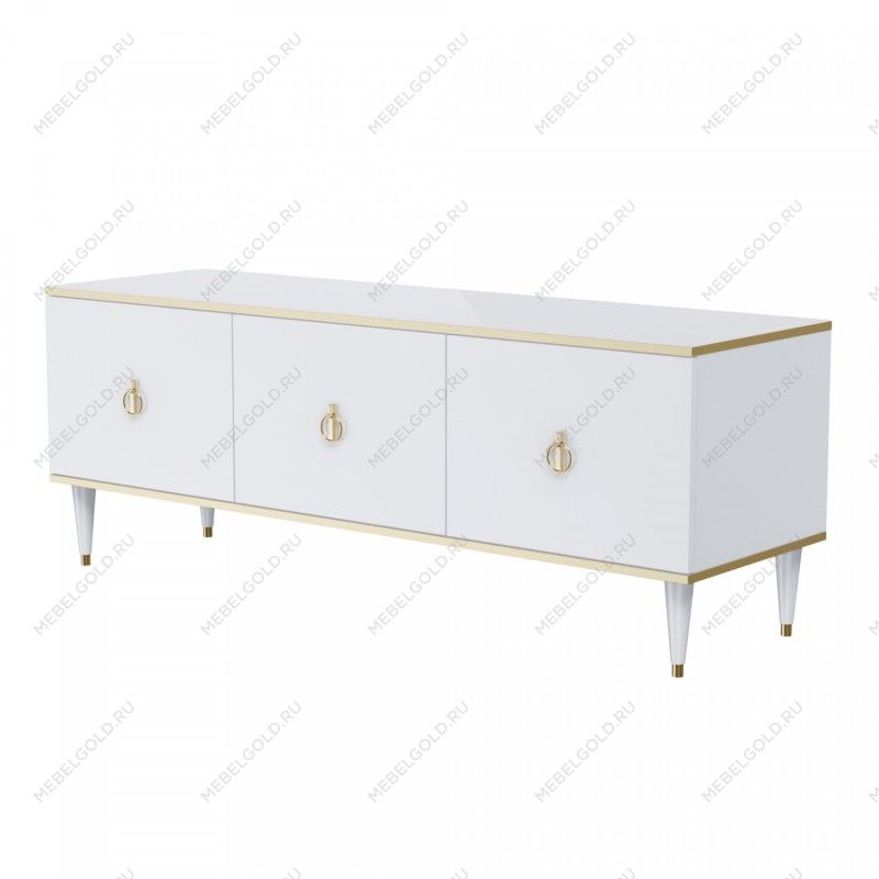 Тумба под телевизор (3 двери) Римини (Белый/Золото) РМТ-2