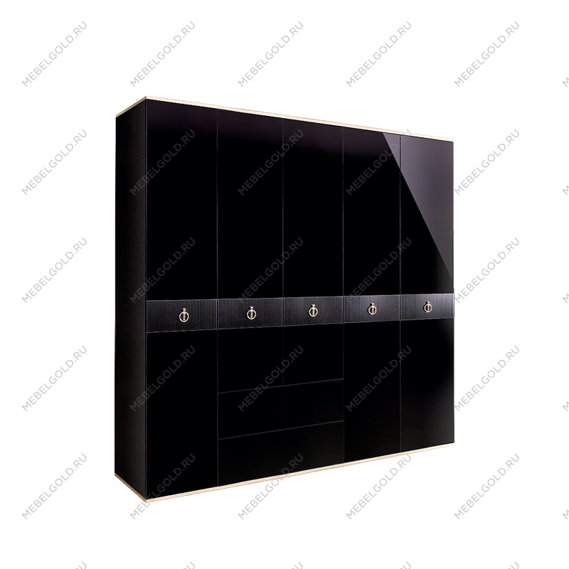 Шкаф 5-ти дверный с ящиками Римини СОЛО (Черный/Серебро) РМШ2/51(s)