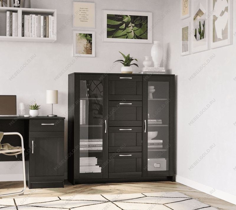 БРИМНЭС / СИРИУС тумба ИКЕА / IKEA 2 двери со стеклом и 4 ящика 117х123 Дуб Венге | изображение 4