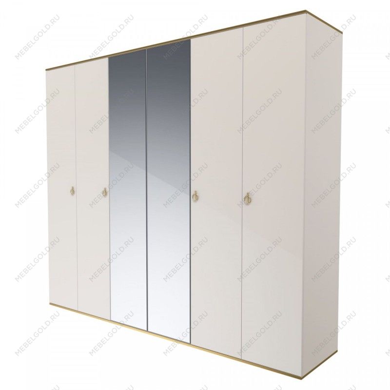 Шкаф 6-ти дверный с зеркалом Римини (Слоновая кость/Золото) РМШ1/6