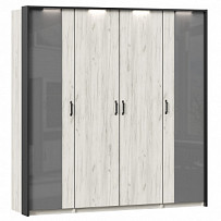 Шкаф четырехстворчатый с комбинированными дверямис паспарту Техно (Дуб Крафт белый)