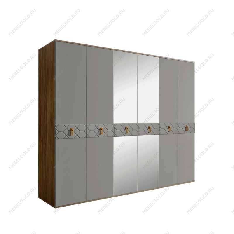 Шкаф 6-ти дв. с зеркалами Bogemia Woodline Fa (Серый/Золото) БМШ1/6(Fa)