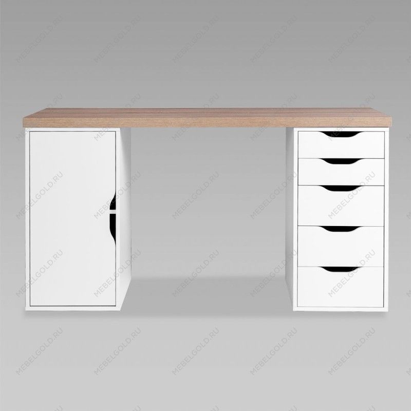 ИНГАР 2/5/ДВ стол письменный 140x75x55, дуб беленый/белый | изображение 1