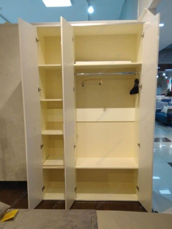 Лобня - Шкаф 3-х дв. (с зеркалом) для платья и белья Римини СОЛО (слоновая кость серебро) РМШ1/3 (s) | изображение 2