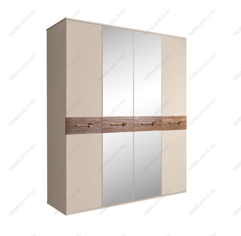 Шкаф 4-х дв. с зеркалами Bogemia Wood Wo (Ваниль/Золото) БМШ1/4(Wo)