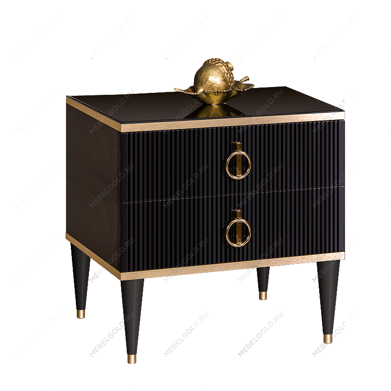 Тумба прикроватная 2 ящика Римини СОЛО (Черный/Золото) РМТП-2(s)