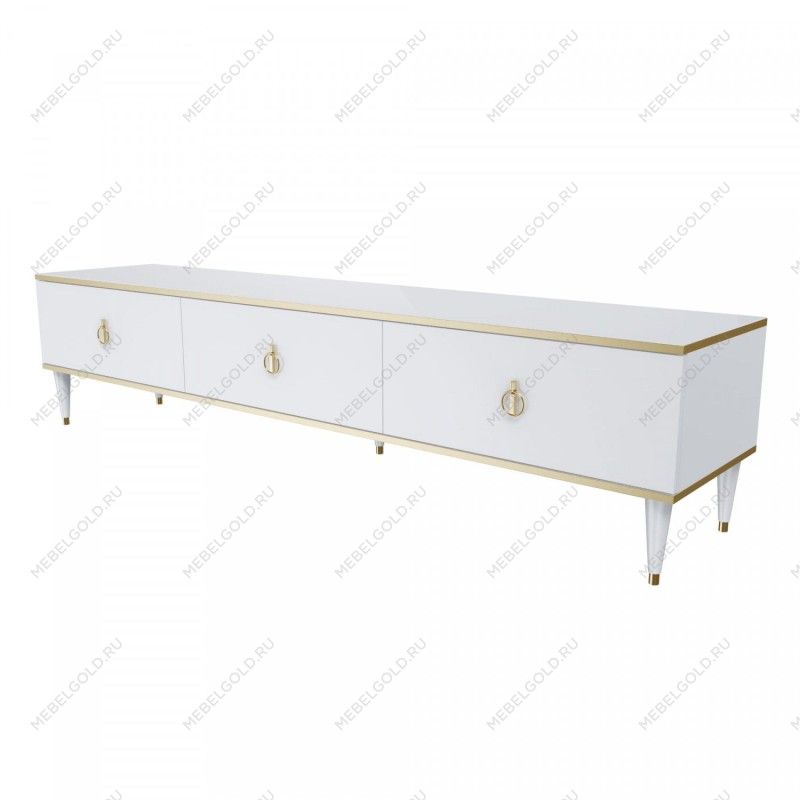 Тумба под телевизор 3 ящика Римини (Белый/Золото) РМТ-4