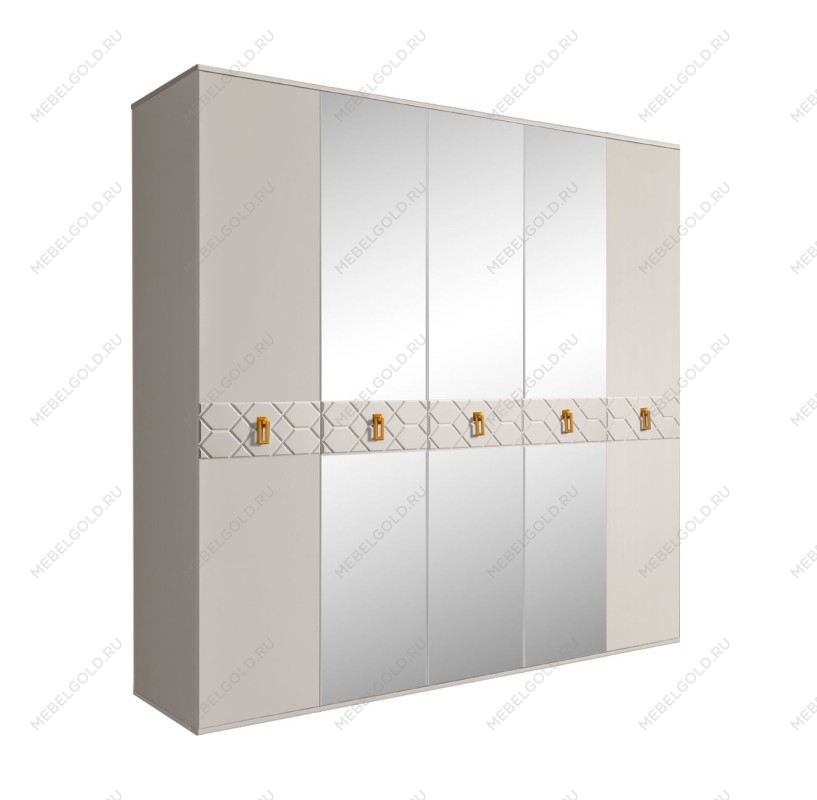 Шкаф 5-ти дв. с зеркалами Bogemia Farfalle (Шелк/Золото) БМШ1/5(Fa)