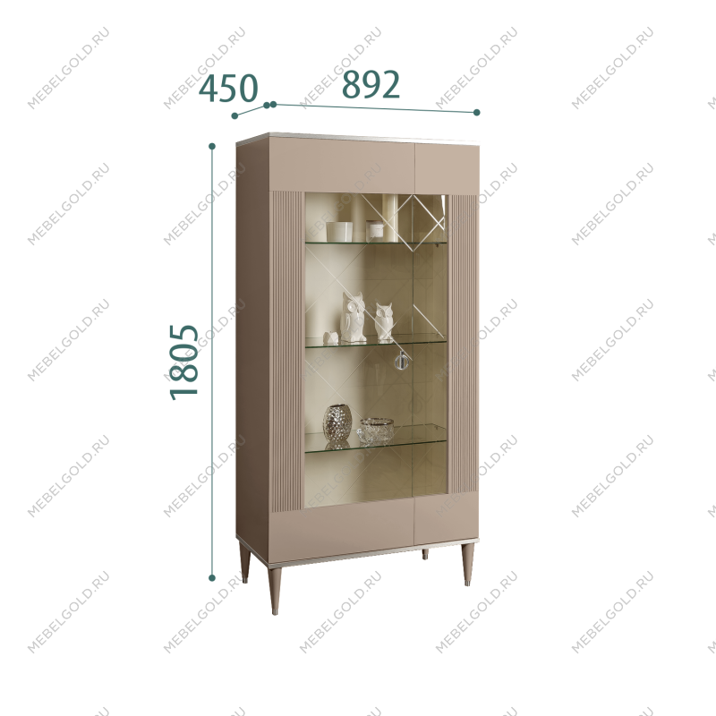 Витрина 2-ств. Римини СОЛО (Мокка/Серебро) (Правая) РМВ2-2С(s)