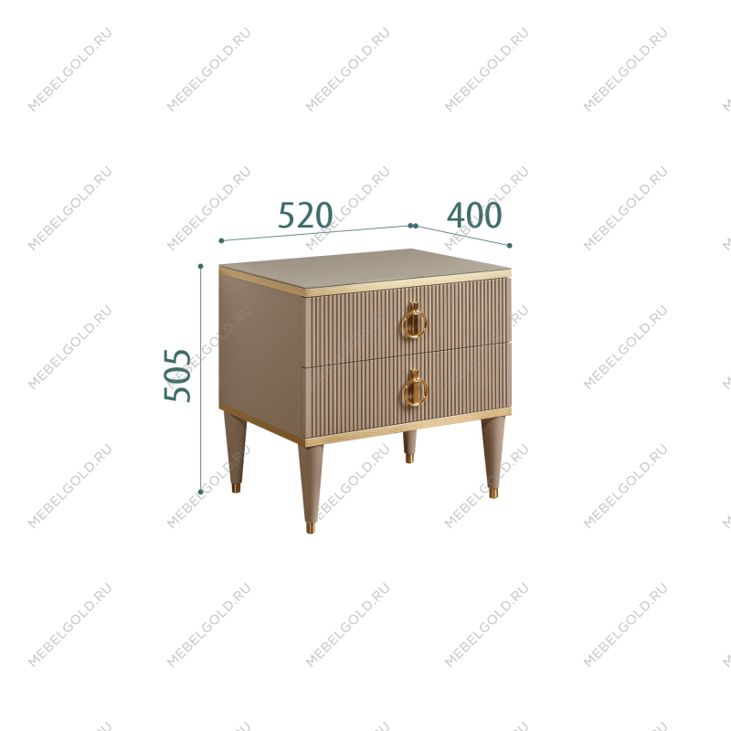 Тумба прикроватная 2 ящика Римини СОЛО (Мокка/Золото) РМТП-2(s)
