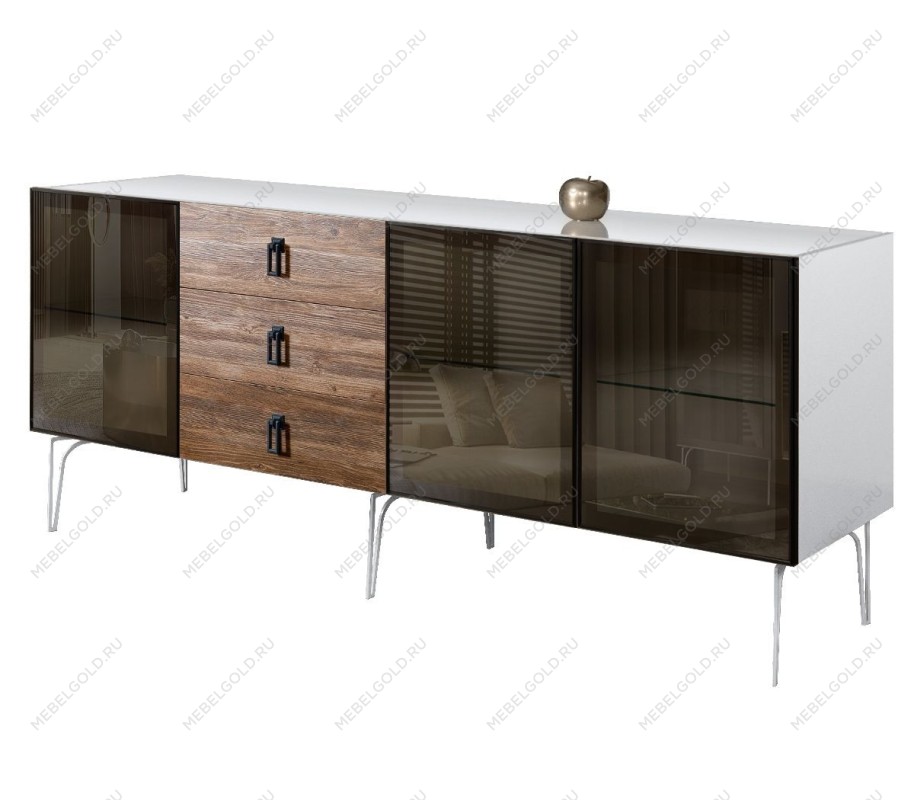 Комод 2.1м Bogemia Wood Fa (Белый) (Lakobel/Черный) БМКМ-5(Wo)[5]