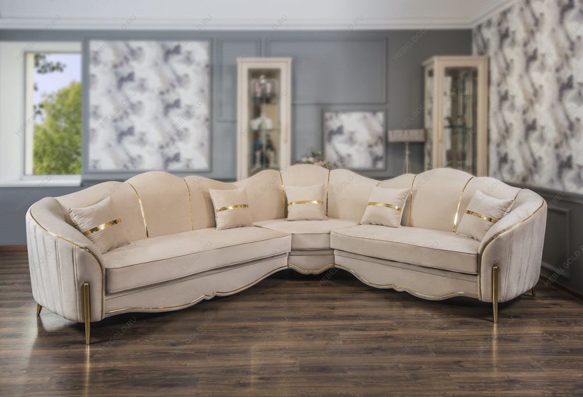 Диван Лара угловой 3-у-2 бежевый золото | изображение 1