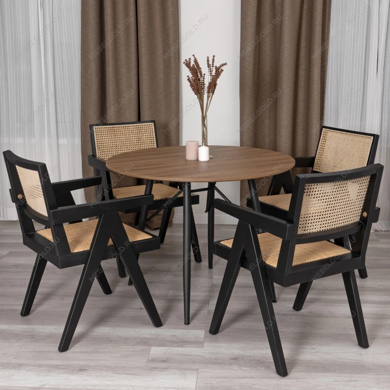 Кресло LOKI, дерево вяз/ротанг, черный, 50х50х84 см | изображение 12