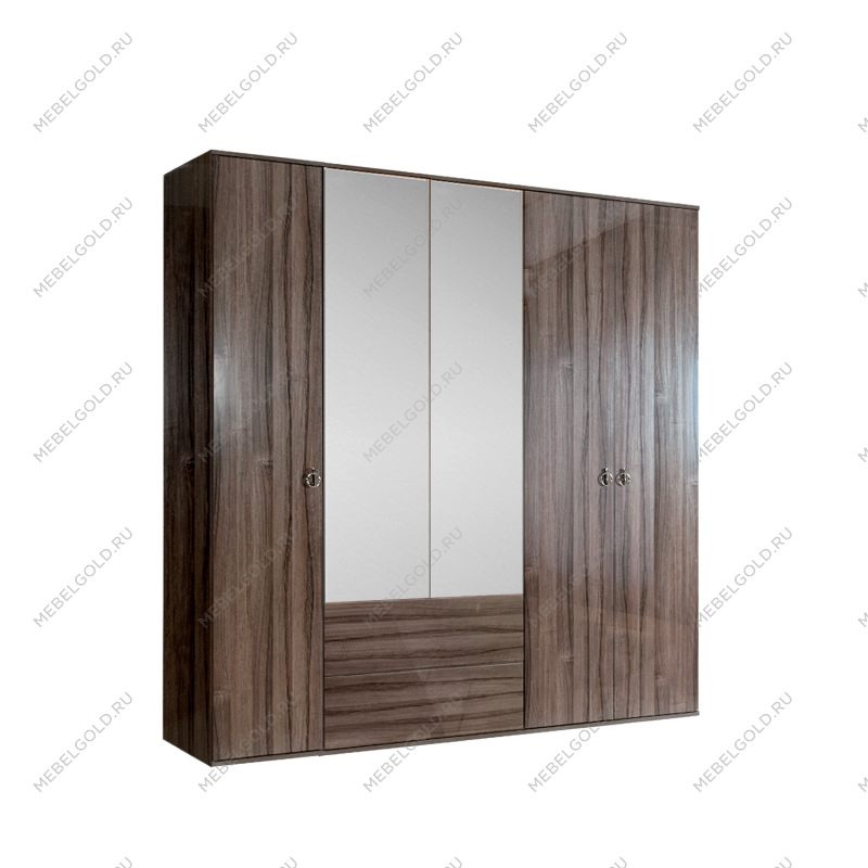Шкаф 5-ти дверный с зеркалом, с ящиками Римини (Орех империя/Серебро) РМШ1/51