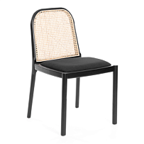 Стул FREYA, дерево вяз/ротанг, ткань лён, черный/черный лен, 46х41х79,5 см