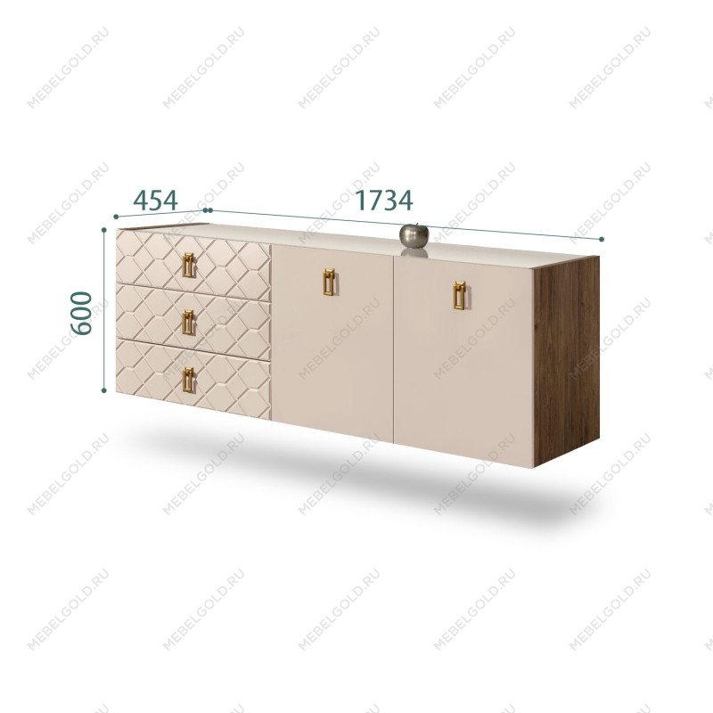 Комод 1.6м Bogemia Woodline Fly Fa (Ваниль) (Lakobel/Золото) БМКМ-4