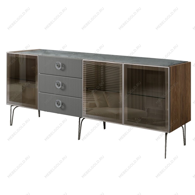 Комод 2.1м Bogemia Woodline Fi (Серый) (Novabuk/Хром) БМКМ-5[5]