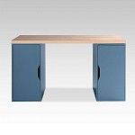 ИНГАР 2/ДВ/ДВ стол письменный 140x75x55, дуб беленый/серо-бирюзовый | изображение 1