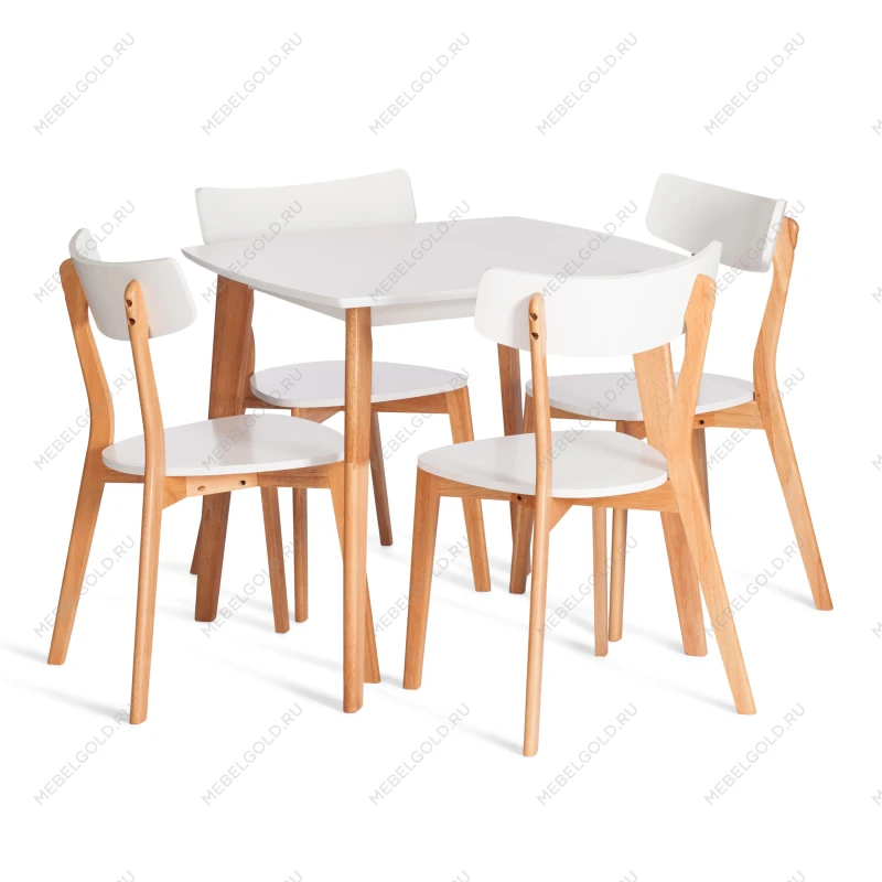 Стол обеденный Claire квадратный, столешница МДФ, опоры дерево гевея, белый / натуральное дерево, 80 x 80 x 75см | изображение 2