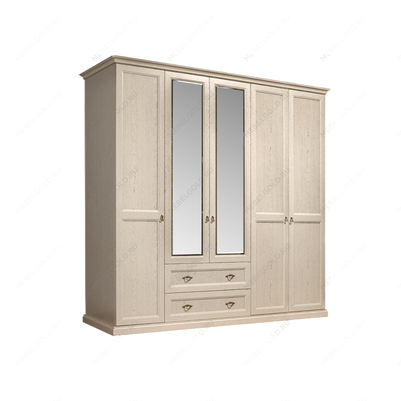 Шкаф 5-и дв. (с зеркалами) для платья и белья с выдвижными ящиками Венеция дуб седан ВНШ1/51
