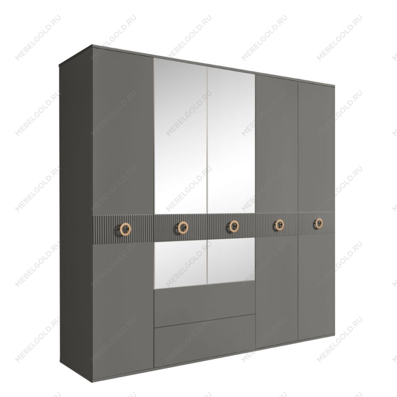 Шкаф 5-ти дверный с зеркалами, с ящиками, Bogemia Fillini (Серый/Золото) БМШ1/51(Fi)