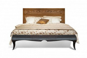 Кровать Соната с декором (низкое изножье), без основания, без матраса, (1400х2000), коньяк с тёмной патиной+горький шоколад