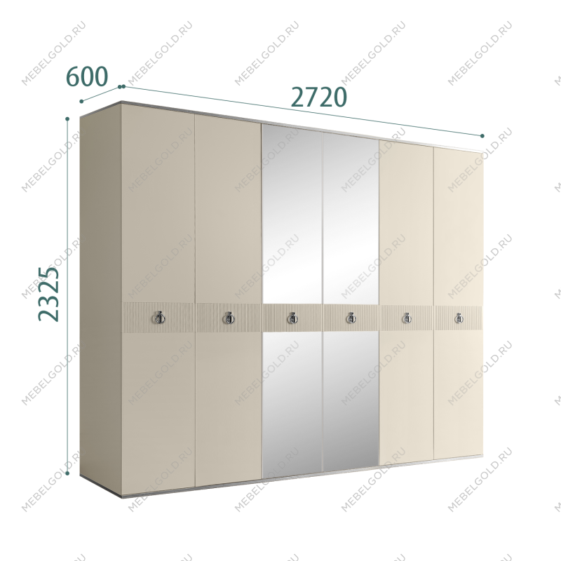 Шкаф 6-ти дверный с зеркалом Римини СОЛО (Ваниль/Серебро) РМШ1/6(s)