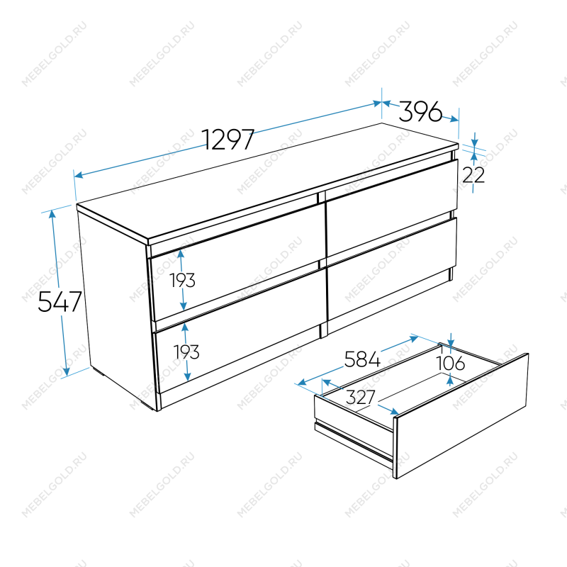 КАСТОР (KULLEN) тумба 4 ящика серая | изображение 2