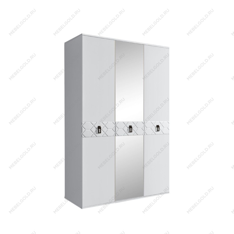 Шкаф 3-х дверный с зеркалом Bogemia Farfalle (Белый/Черный) БМШ1/3(Fa)