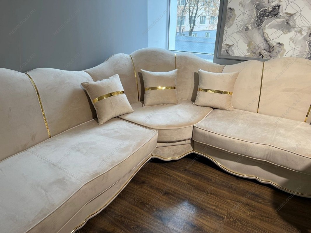 Диван Лара угловой 3-у-1 бежевый золото | изображение 1