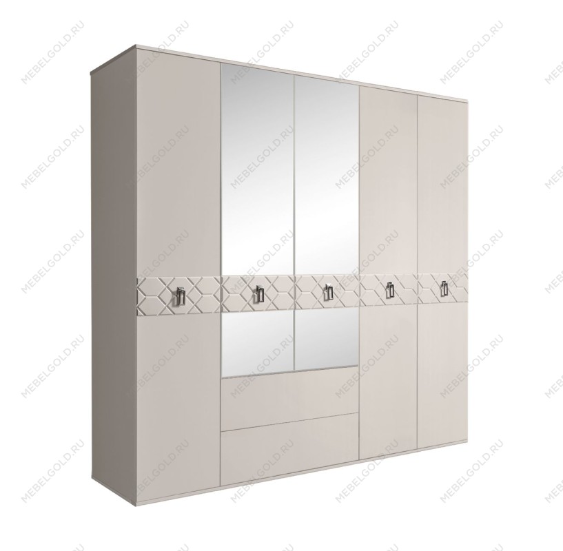 Шкаф 5-ти дверный с зеркалами, с ящиками, Bogemia Farfalle (Шелк/Хром) БМШ1/51(Fa)