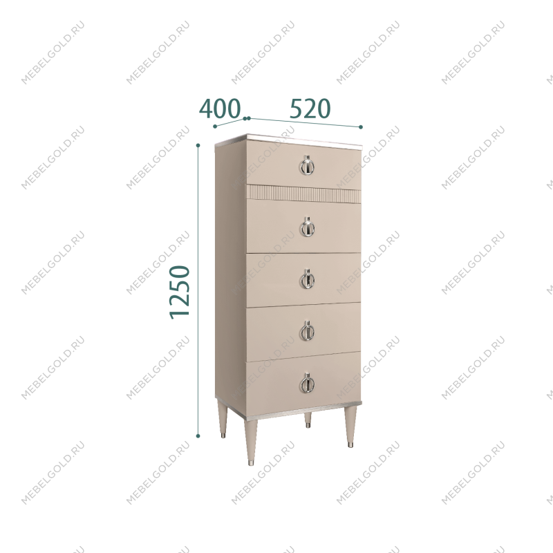 Комод узкий с планкой Римини СОЛО (Ваниль/Серебро) РМКМ-2(s)