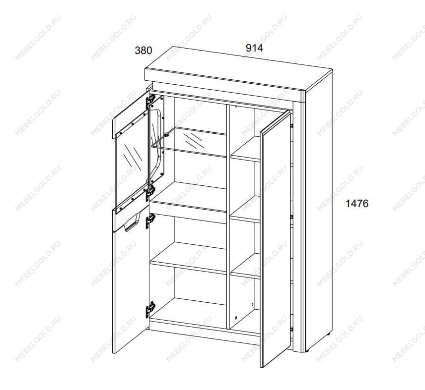 Шкаф с витриной Торино 1V2D P (правая) | изображение 1