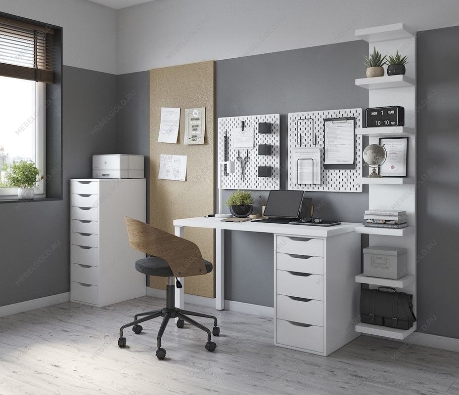 ИНГАР стол письменный ИКЕА / IKEA белый, 140x75, с одной тумбой | изображение 4