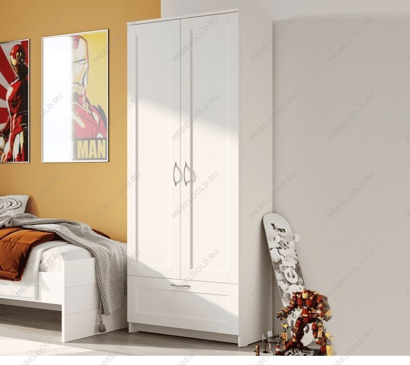 БРИМНЭС / СИРИУС Шкаф ИКЕА / IKEA для одежды 2 двери и 1 ящик белый | изображение 4