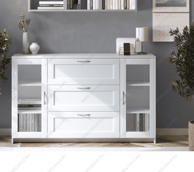 БРИМНЭС / СИРИУС тумба ИКЕА / IKEA 2 двери со стеклом и 3 ящика 156х95 белая | изображение 4