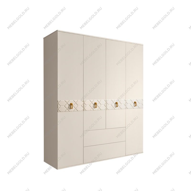 Шкаф 4-х дверный с ящиками, Bogemia Farfalle (Слоновая кость/Золото) БМШ2/41(Fa)