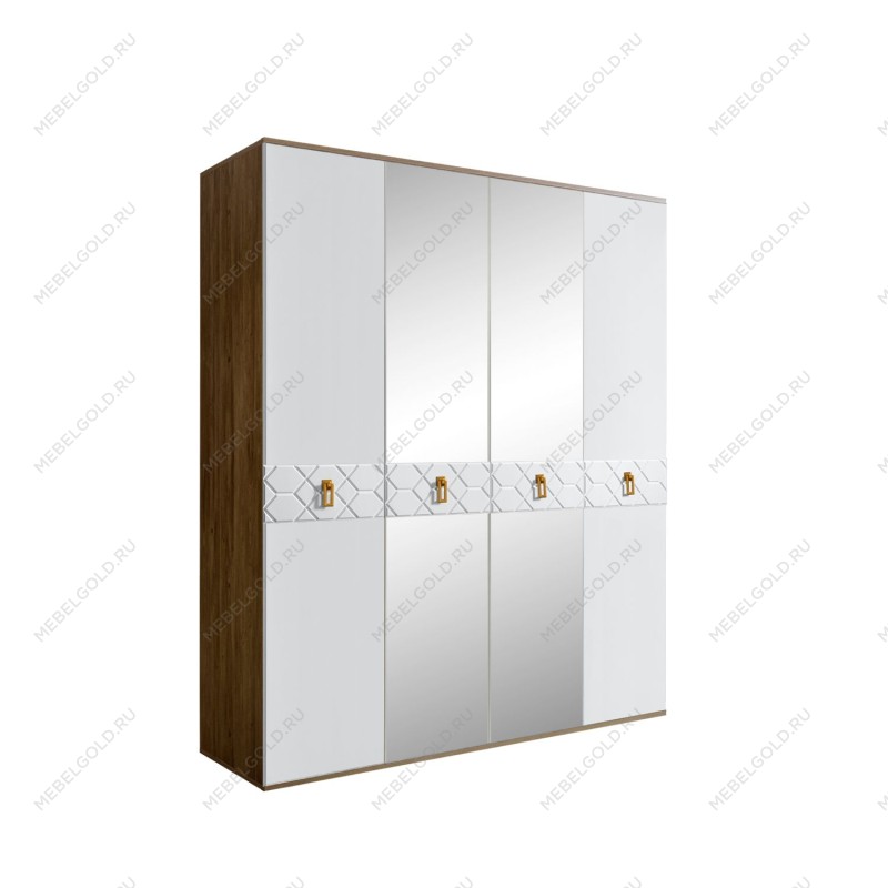 Шкаф 4-х дв. с зеркалами Bogemia Woodline Fa (Белый/Золото) БМШ1/4(Fa)