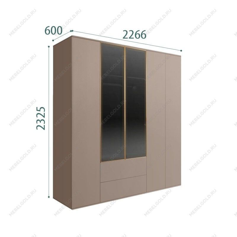 Шкаф 5-ти дв. с ящиками Bogemia Air (Мокка/Золото) БМШ2/52(2)