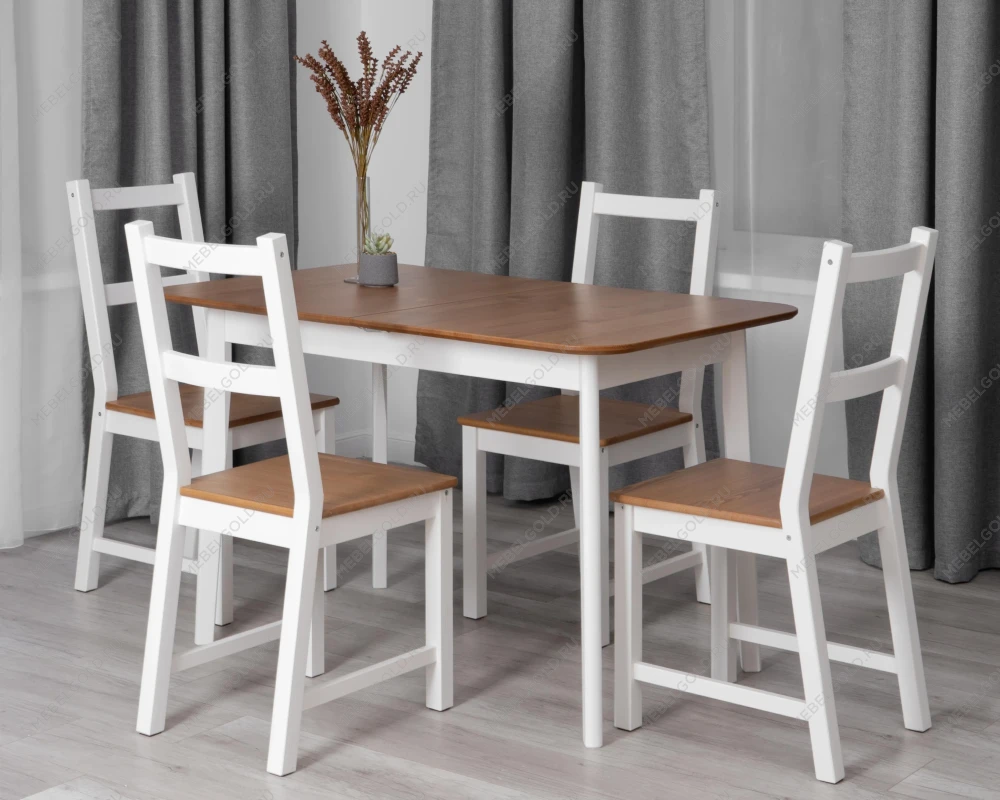 Стол Соната Люкс раздвижной/Sonata Lux extension table, массив сосны, антик/белый, 120-(150)х75х75 см | изображение 14